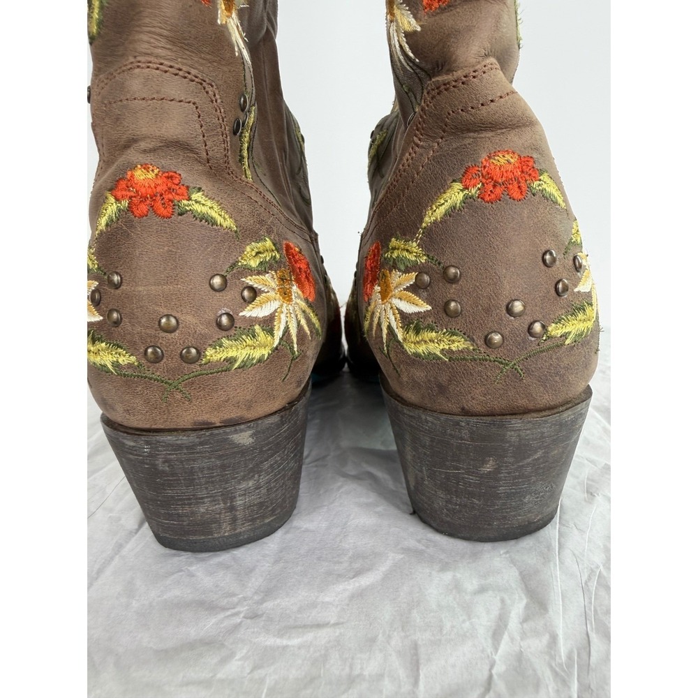 Lane Boots Western Embroidered Floral Wild Stitch Brown Leather Cowgirl 11 FLAWS - Picture 9 of 16